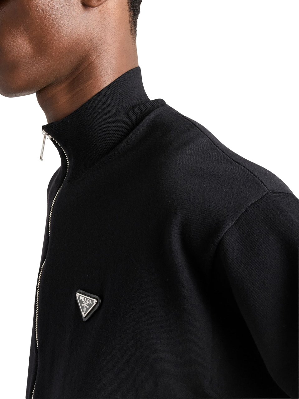 Prada Black Cardigan Overfit Virgin Wool Cardigan Zwart