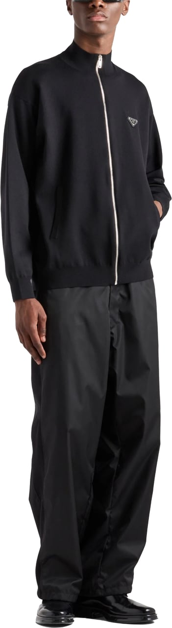 Prada Black Cardigan Overfit Virgin Wool Cardigan Zwart