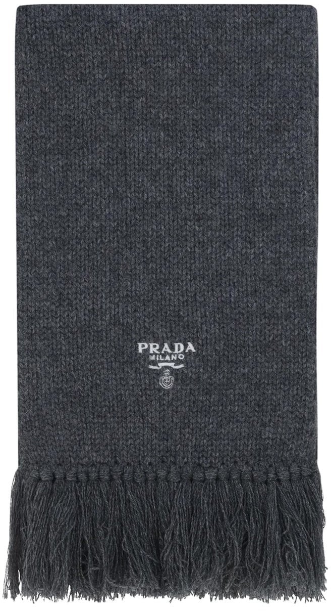 Prada Prada Cashmere Logo Scarf Grijs
