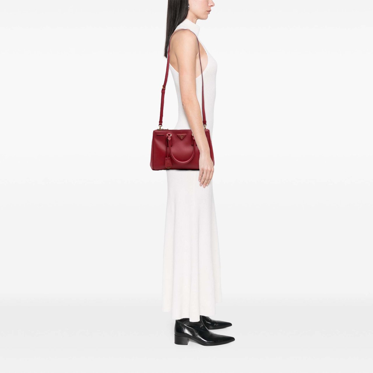 Prada Small Saffiano Lux Galleria Double Zip Satchel Rood