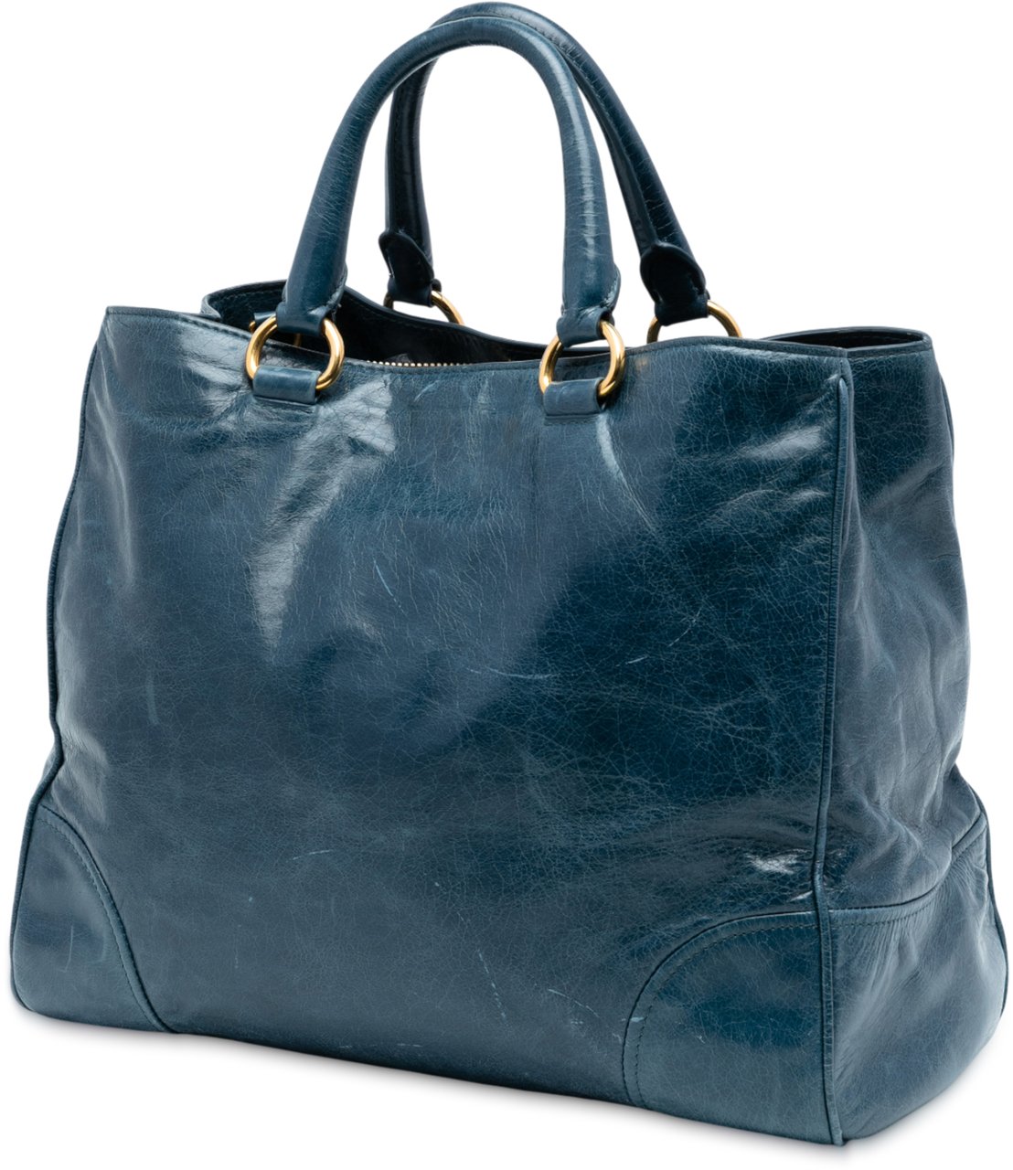Prada Vitello Shine Satchel Blauw