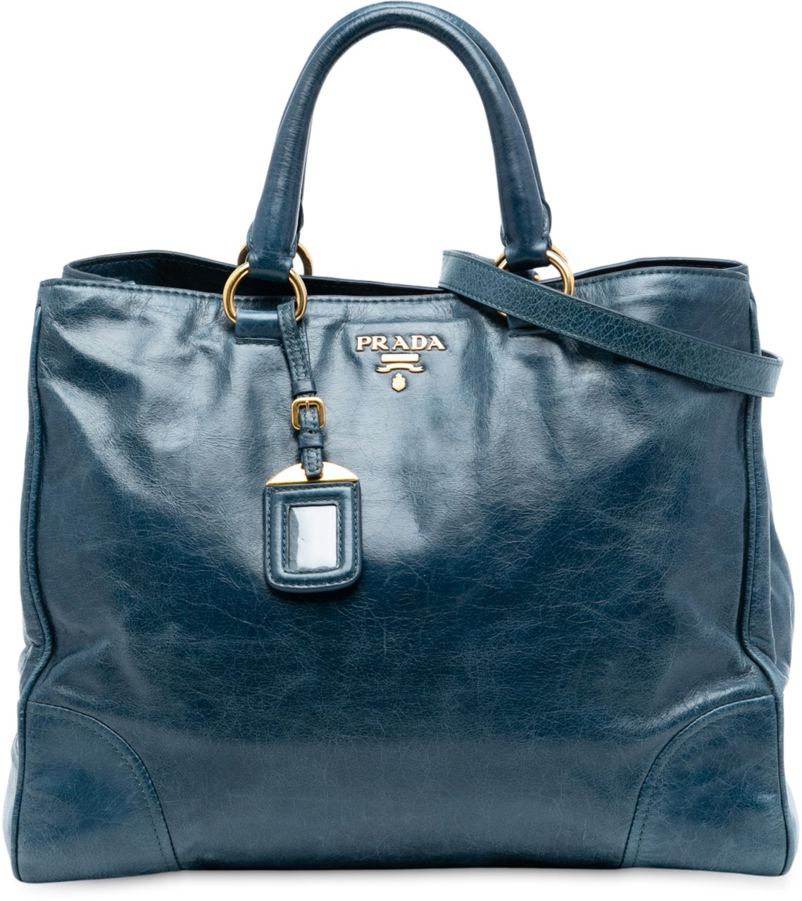 Prada Vitello Shine Satchel Blauw