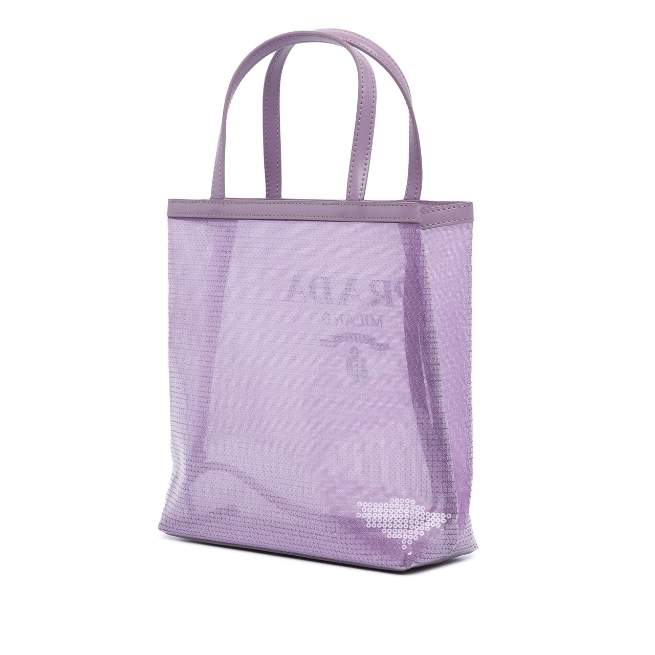 Prada Small Sequined Mesh Logo Tote Paars