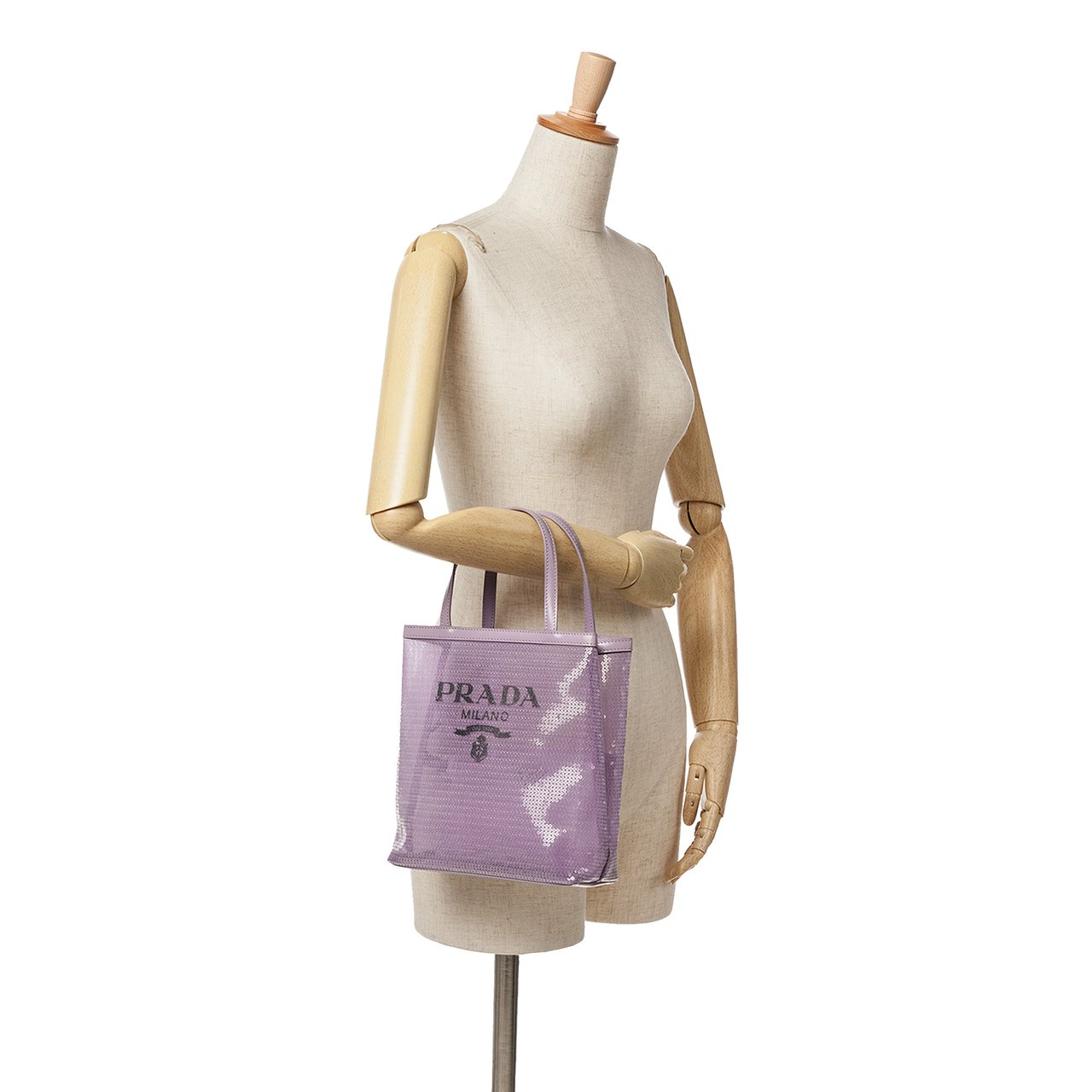 Prada Small Sequined Mesh Logo Tote Paars