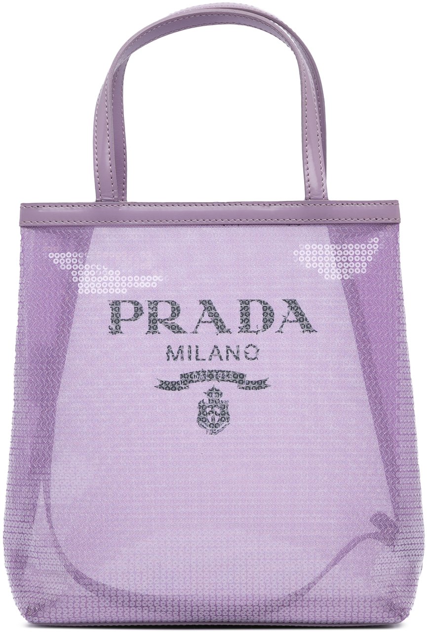Prada Small Sequined Mesh Logo Tote Paars