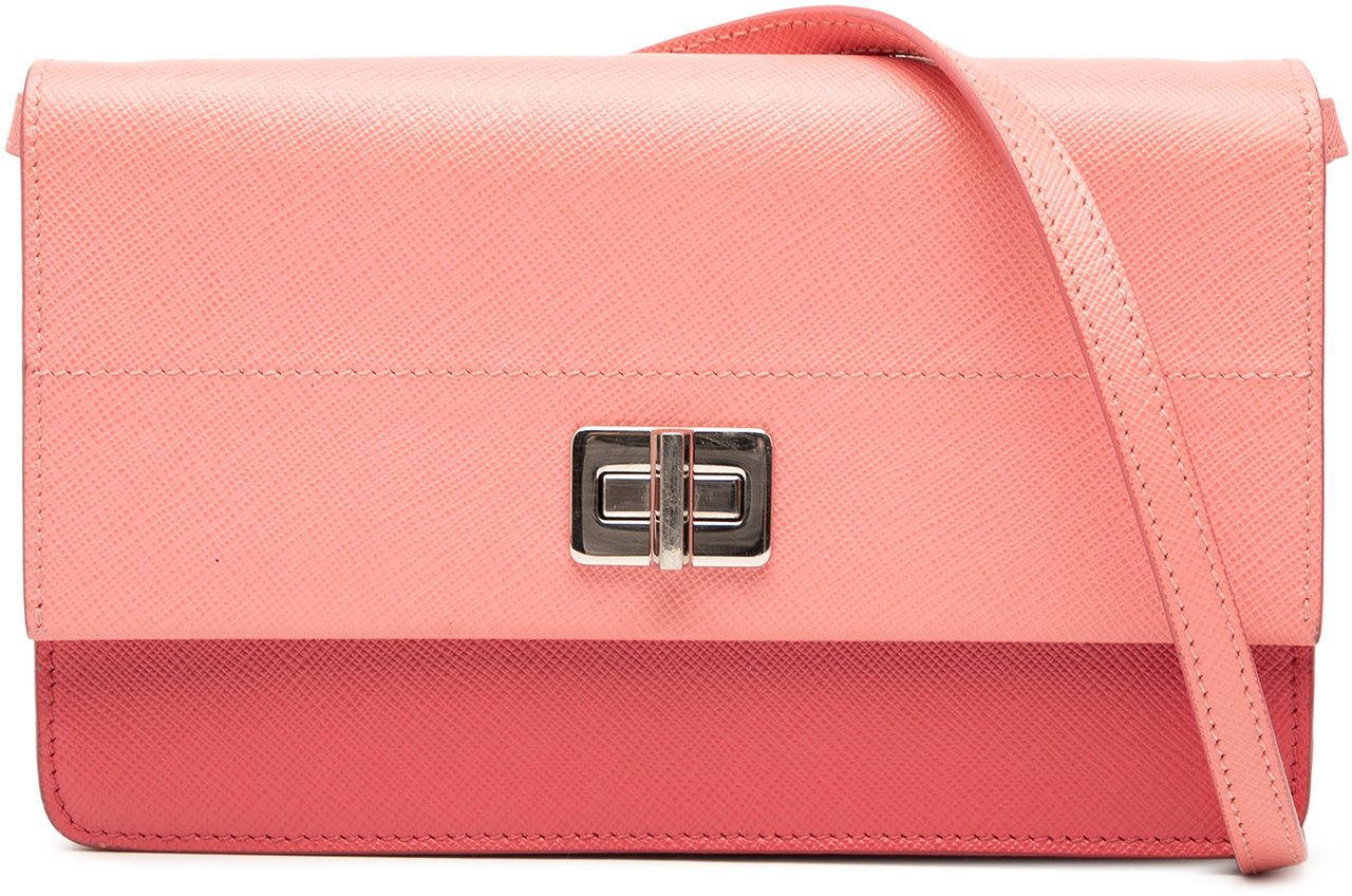 Prada Saffiano Turn Lock Wallet on Strap Roze