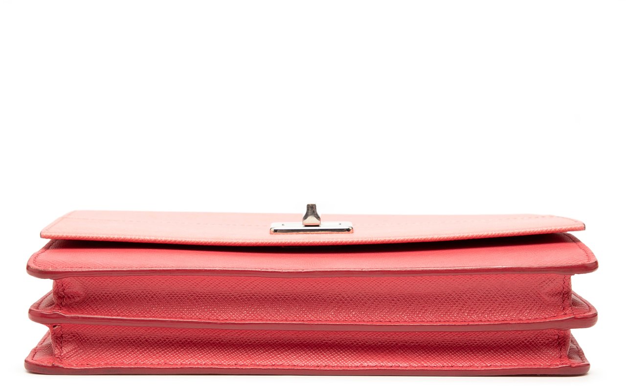 Prada Saffiano Turn Lock Wallet on Strap Roze