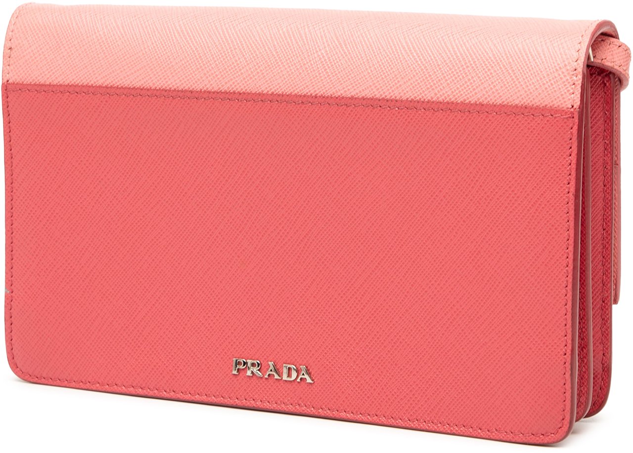 Prada Saffiano Turn Lock Wallet on Strap Roze