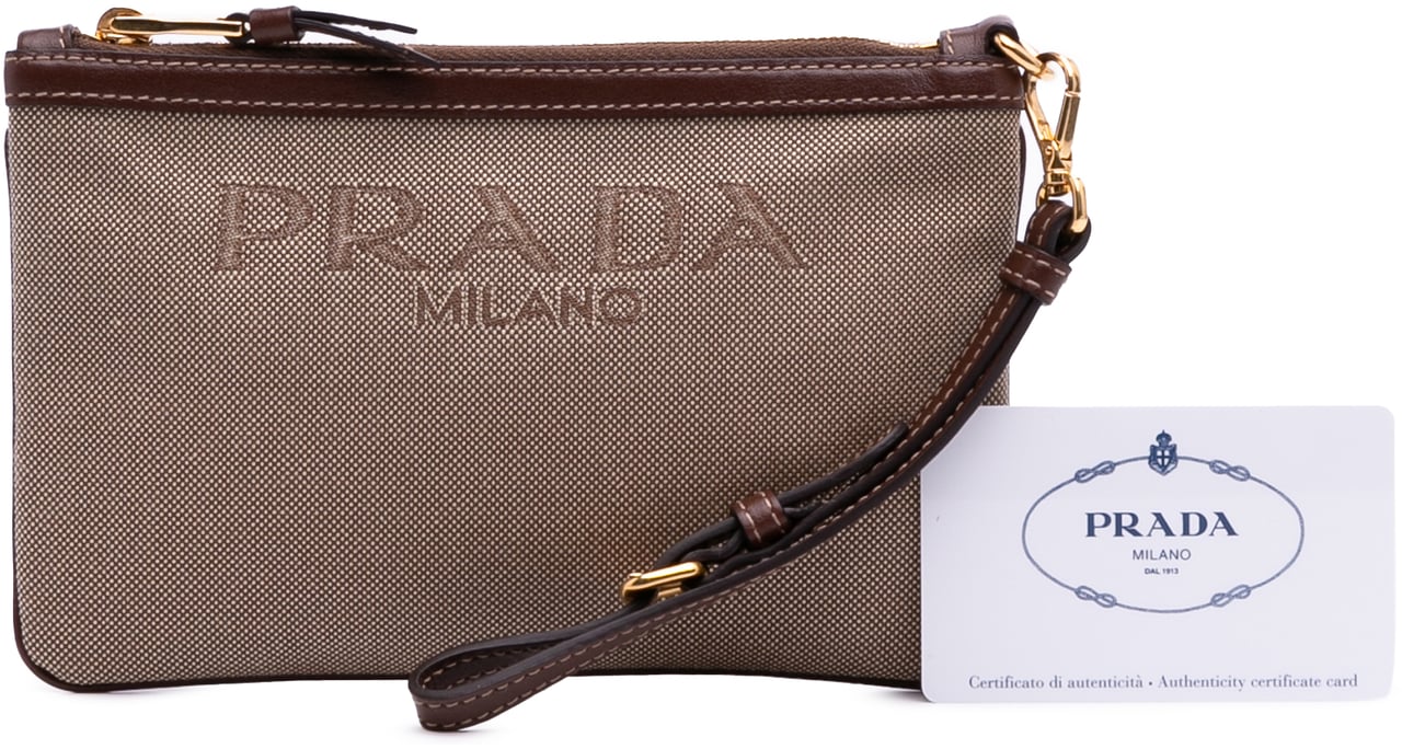 Prada Canvas Canapa Logo Pouch Bruin