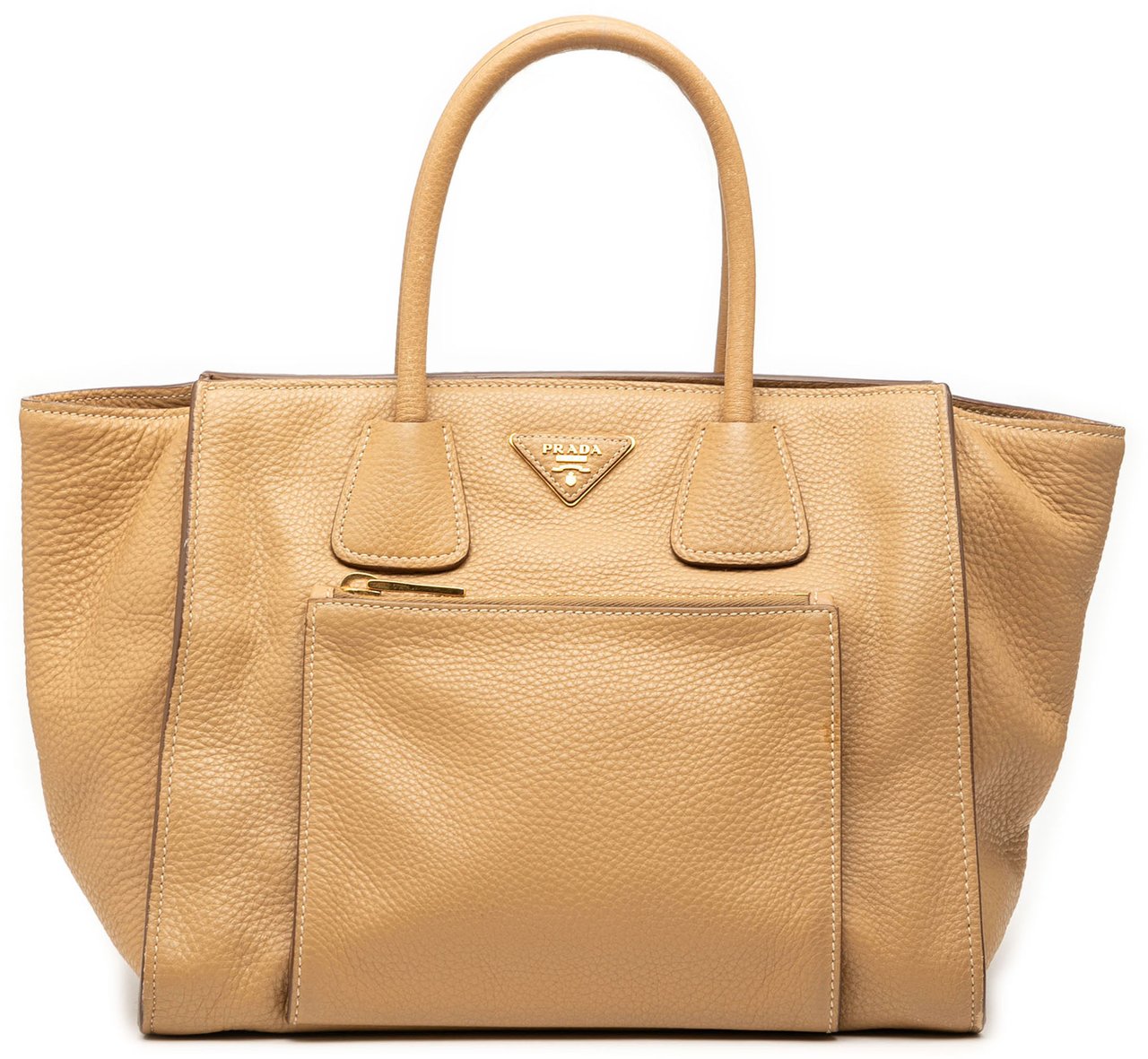 Prada Vitello Daino Front Pocket Open Convertible Tote Bruin