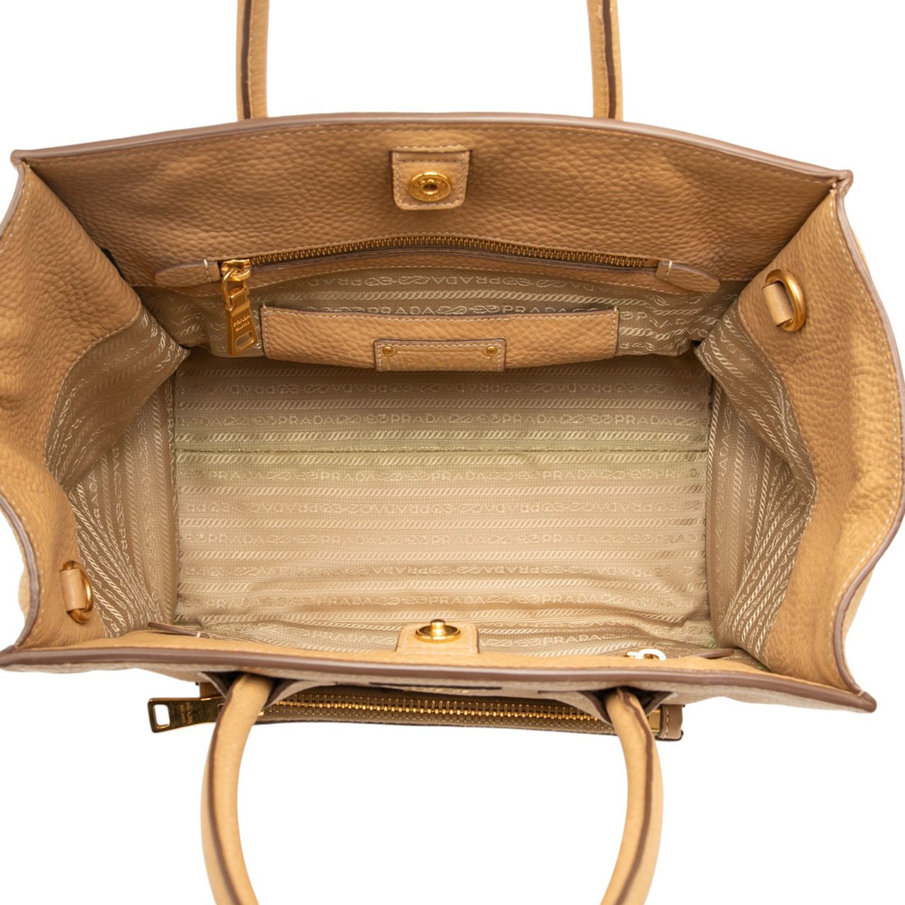 Prada Vitello Daino Front Pocket Open Convertible Tote Bruin