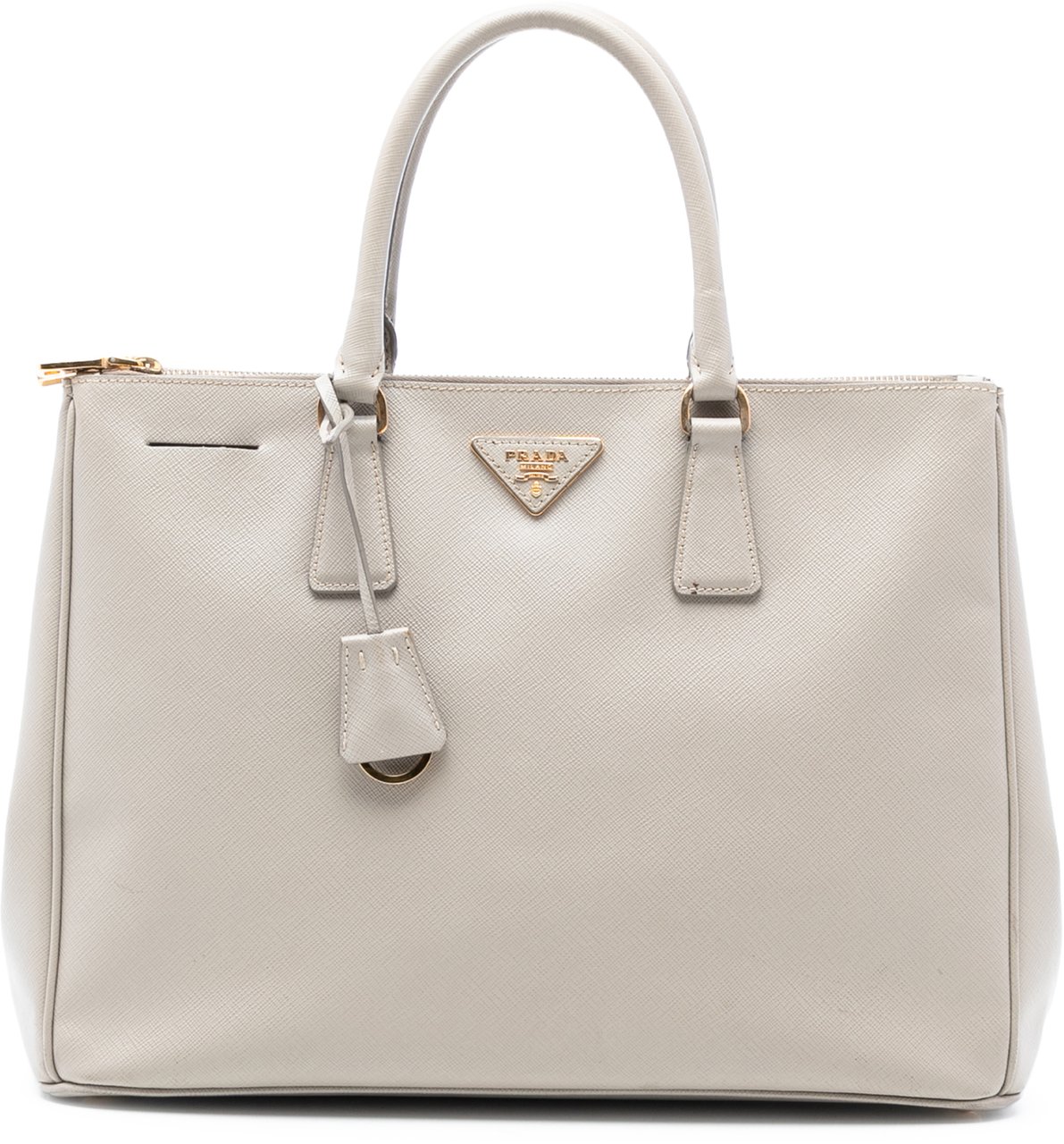 Prada Large Saffiano Lux Galleria Double Zip Tote Grijs
