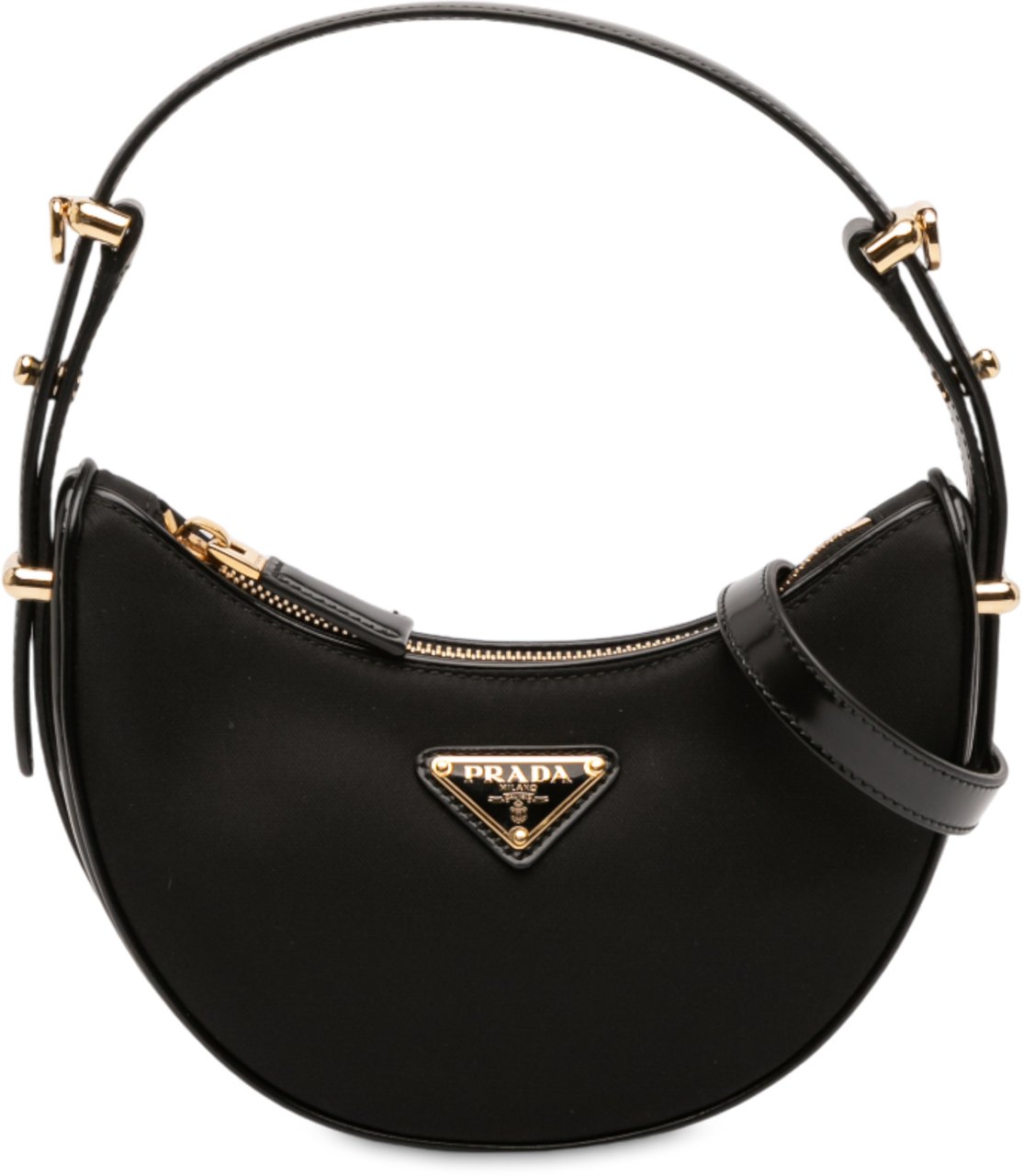 Prada Small Re Nylon and Leather Arque Satchel Zwart