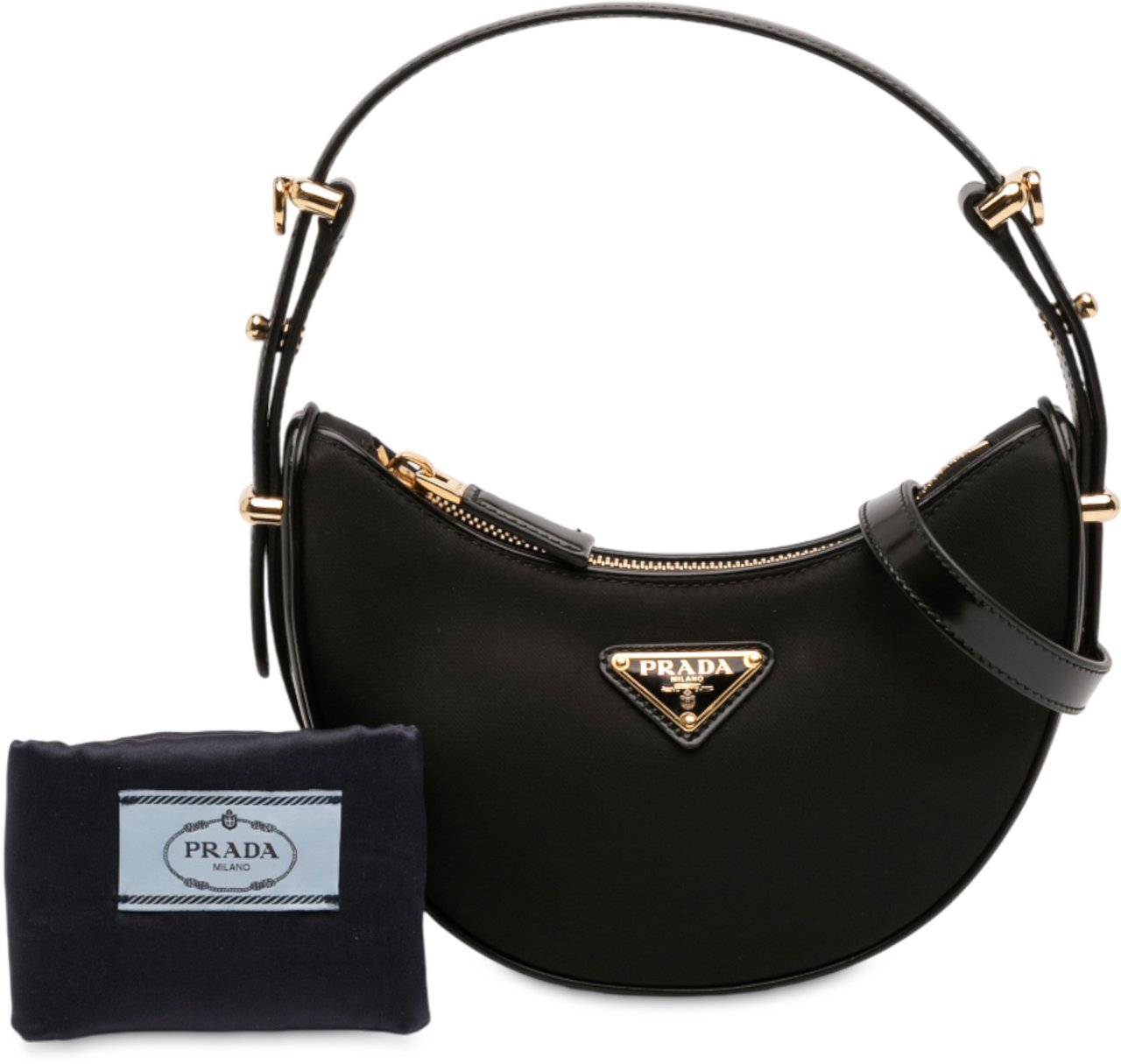 Prada Small Re Nylon and Leather Arque Satchel Zwart