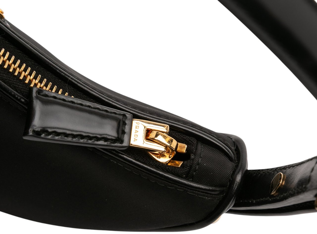 Prada Small Re Nylon and Leather Arque Satchel Zwart