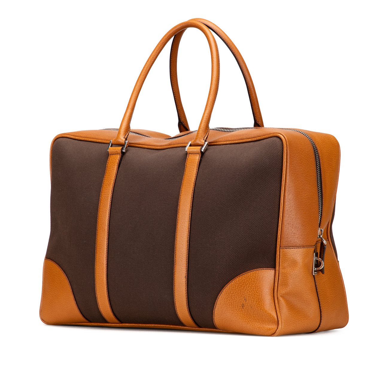 Prada Cinghiale Trimmed Canvas Canapa Travel Bag Bruin