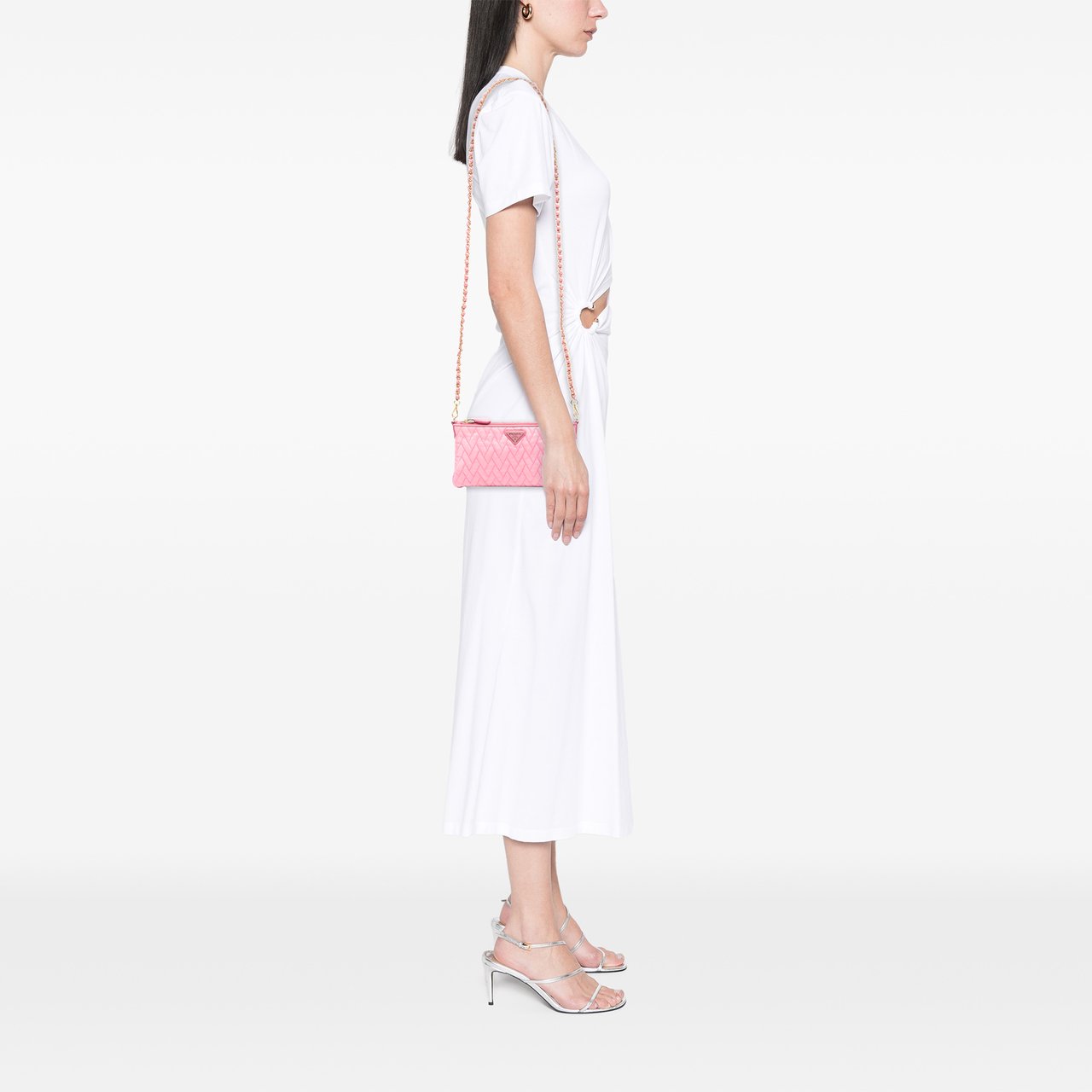 Prada Impuntu Tessuto Chain Crossbody Roze