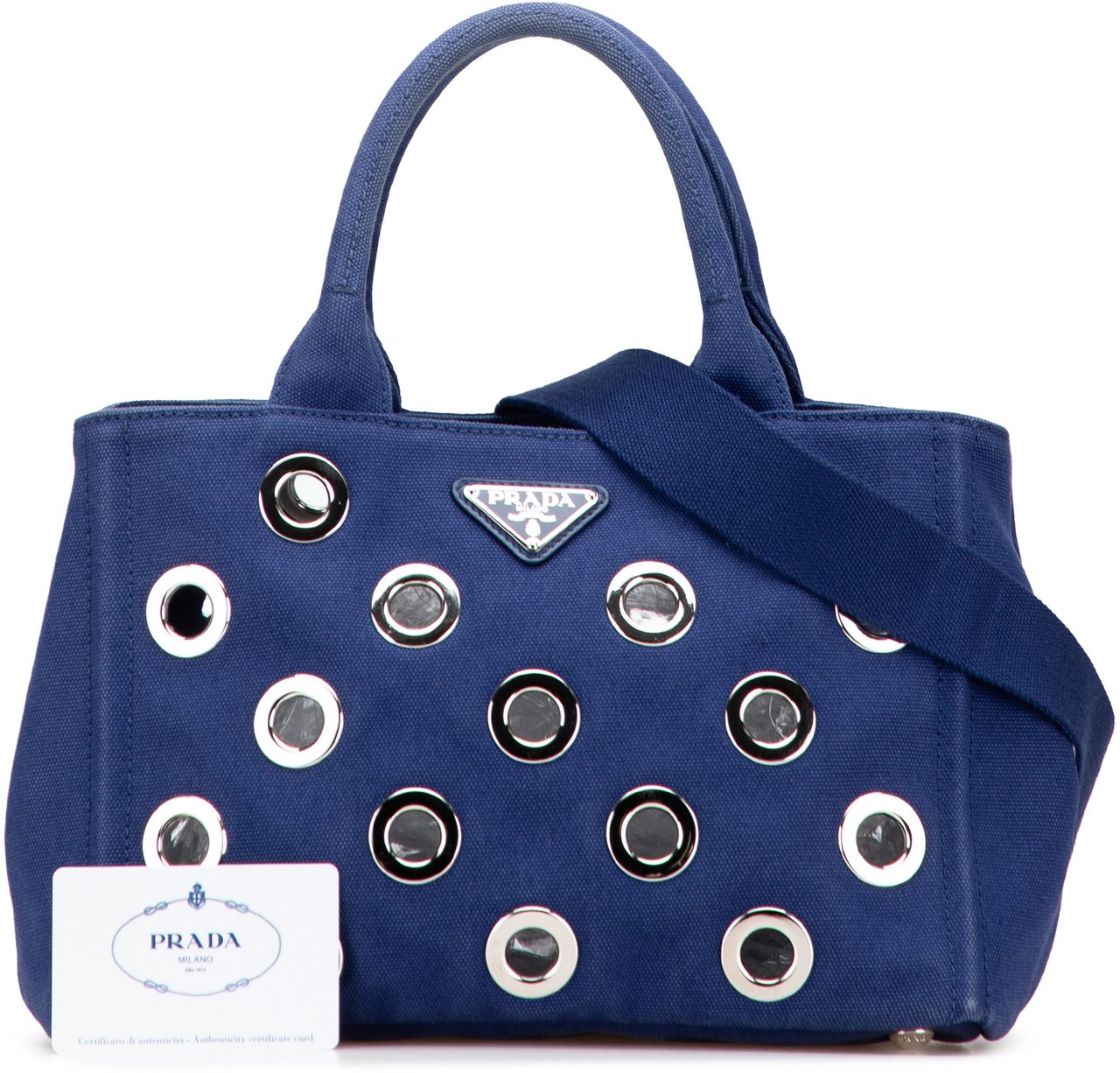 Prada Small Canvas Canapa Grommet Satchel Blauw