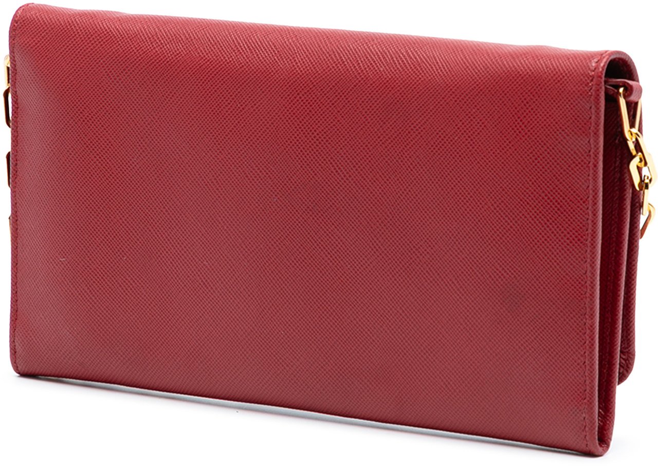 Prada Saffiano Leather Wallet on Chain Rood