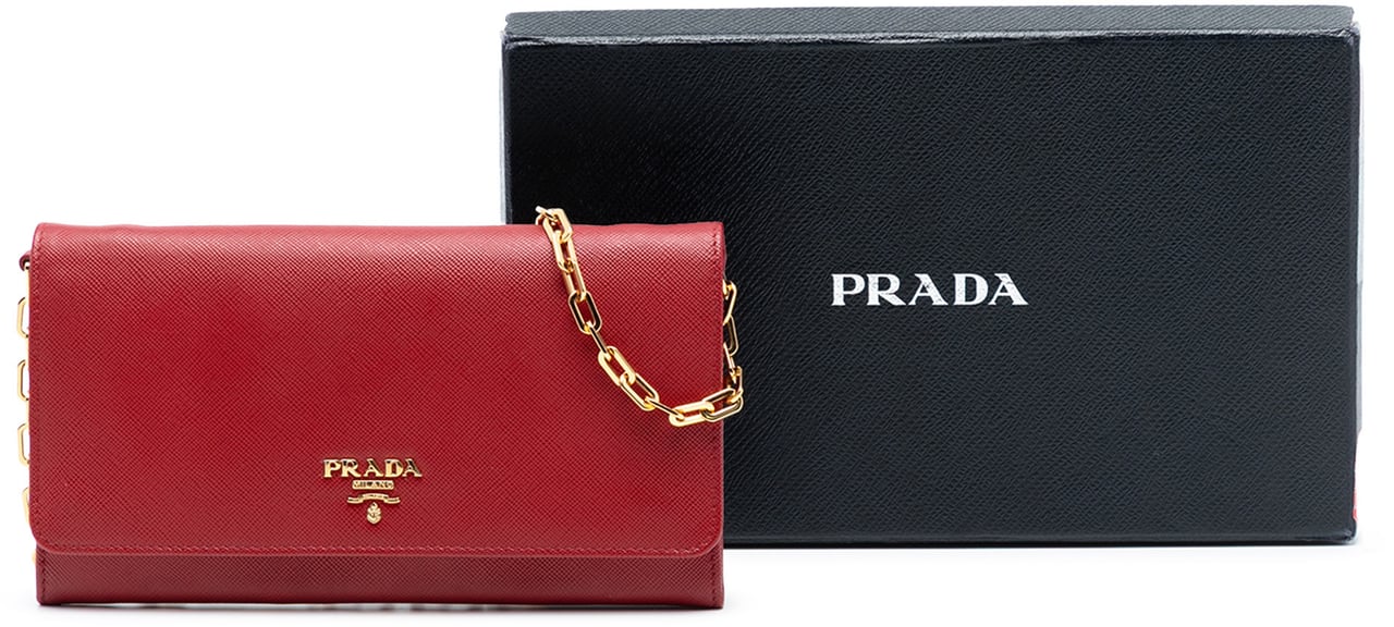 Prada Saffiano Leather Wallet on Chain Rood