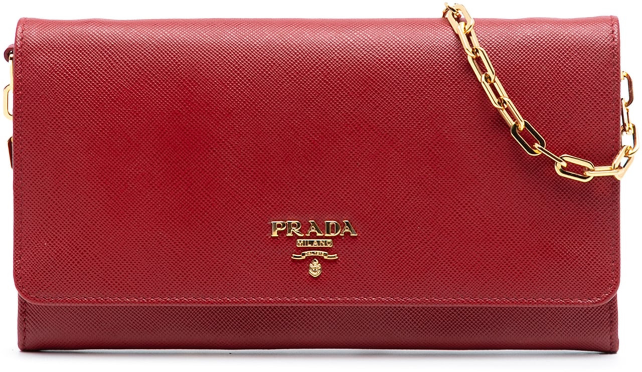 Prada Saffiano Leather Wallet on Chain Rood