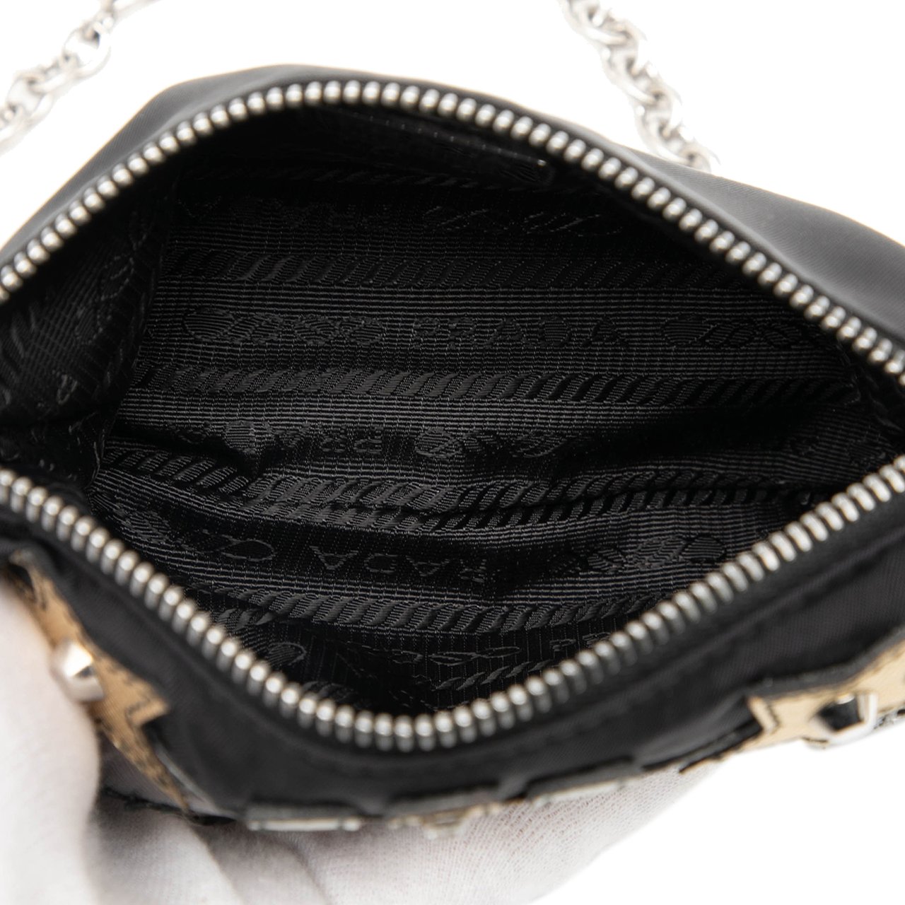 Prada Tessuto Saffiano Robot Chain Shoulder Bag Zwart