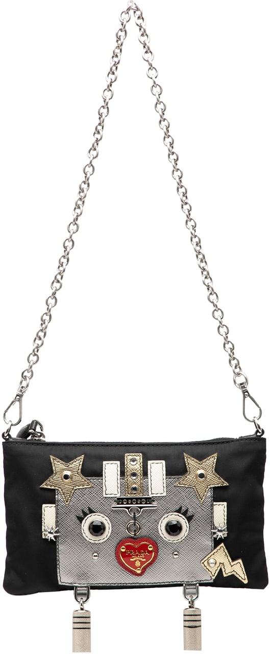 Prada Tessuto Saffiano Robot Chain Shoulder Bag Zwart