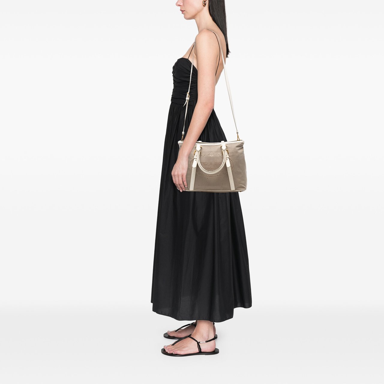 Prada Canvas Canapa Logo Satchel Bruin