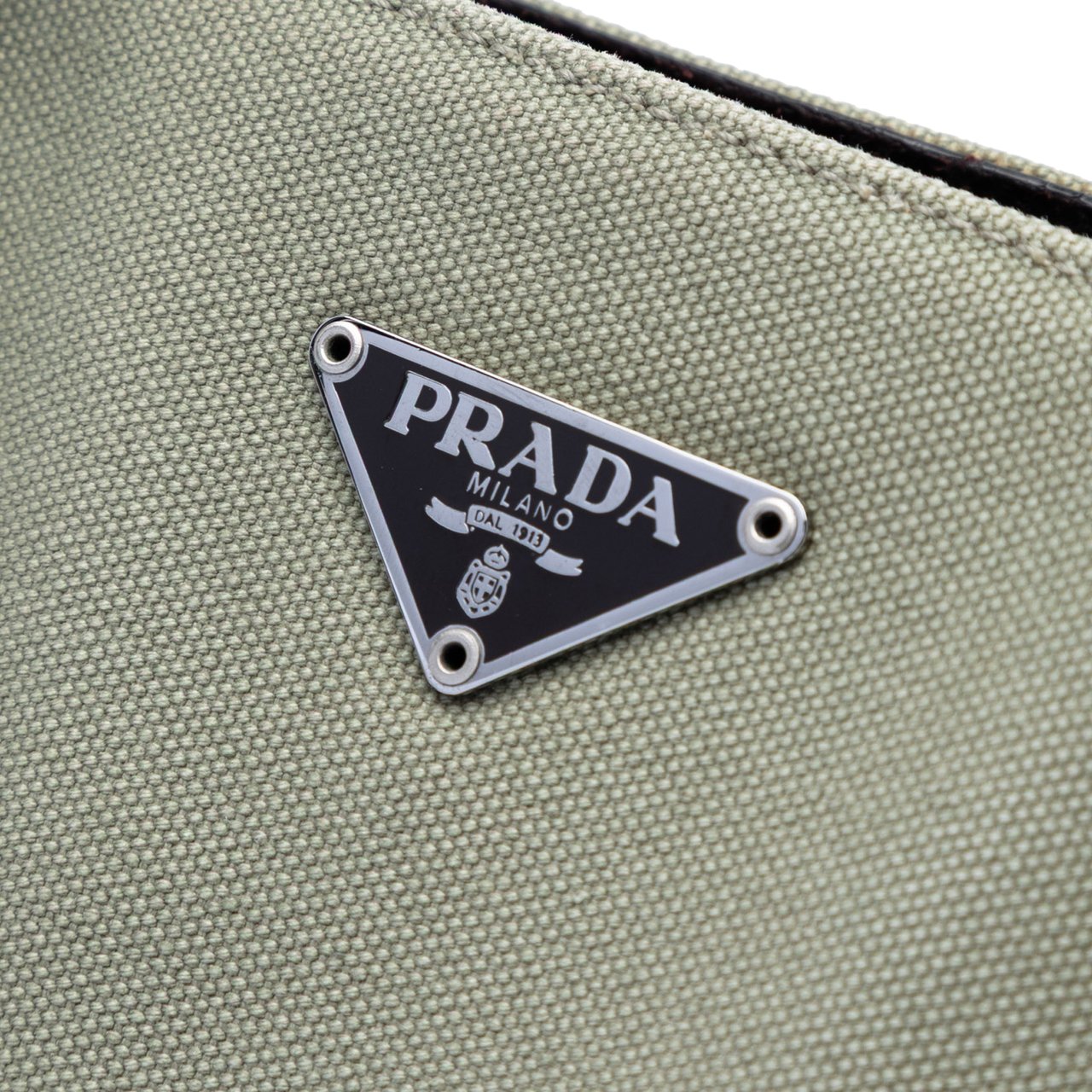 Prada Cinghiale Trimmed Canvas Canapa Tote Grijs