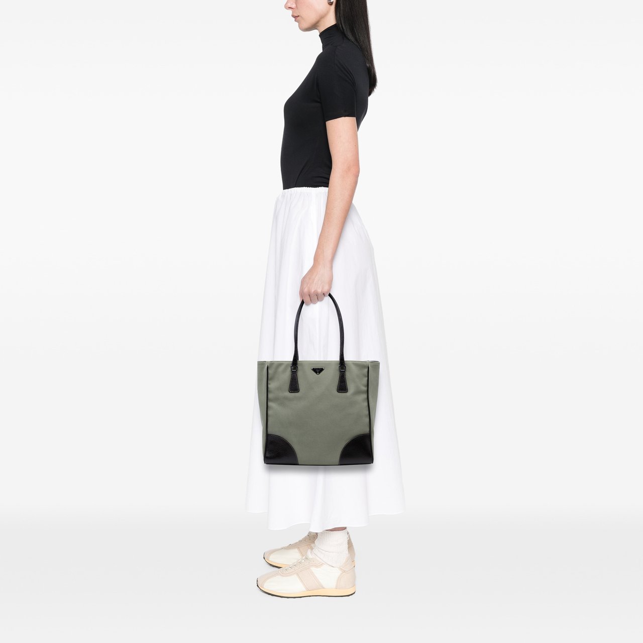 Prada Cinghiale Trimmed Canvas Canapa Tote Grijs