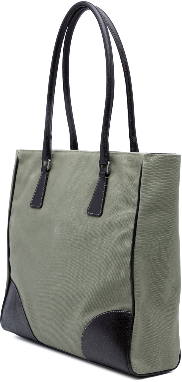 Prada Cinghiale Trimmed Canvas Canapa Tote Grijs