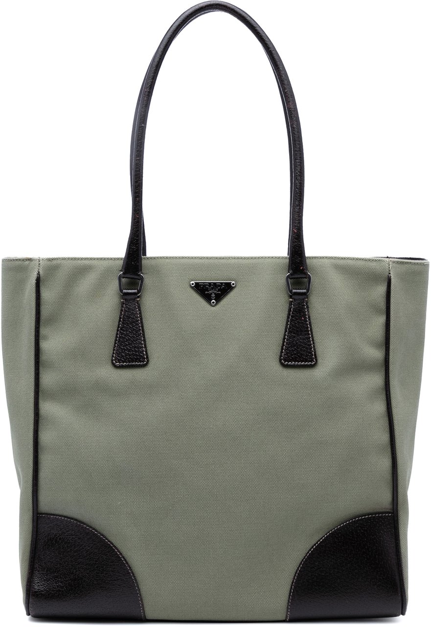 Prada Cinghiale Trimmed Canvas Canapa Tote Grijs