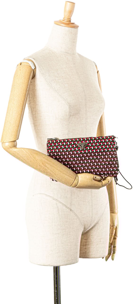 Prada Tessuto Stampato Wristlet Clutch Bruin