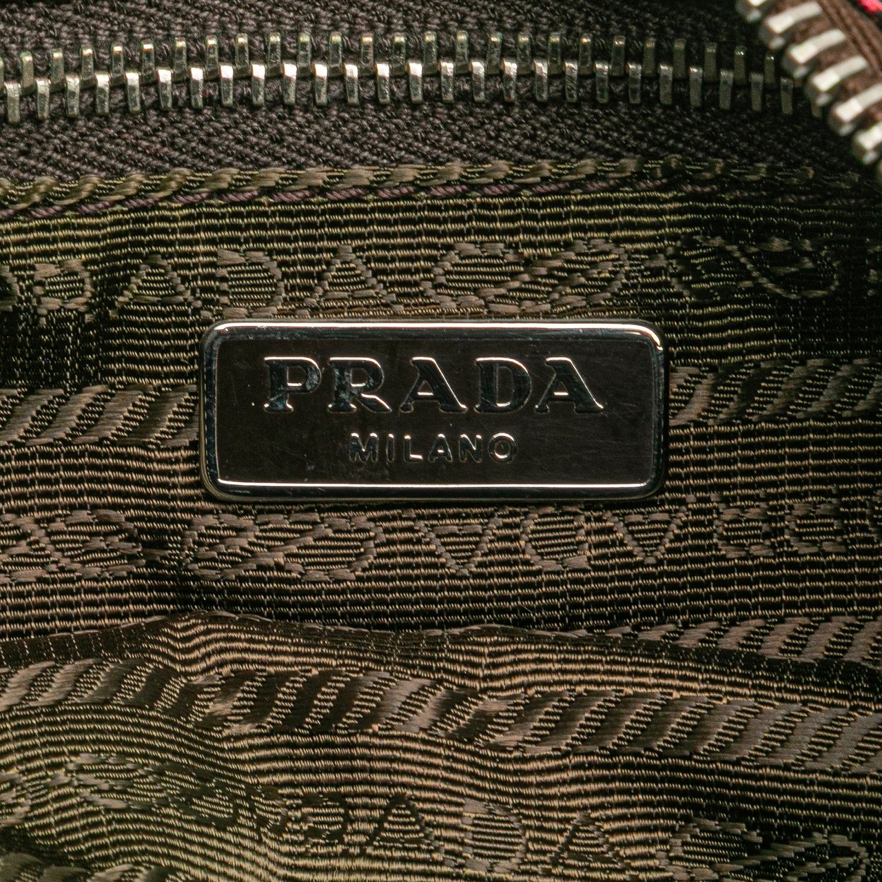 Prada Tessuto Stampato Wristlet Clutch Bruin