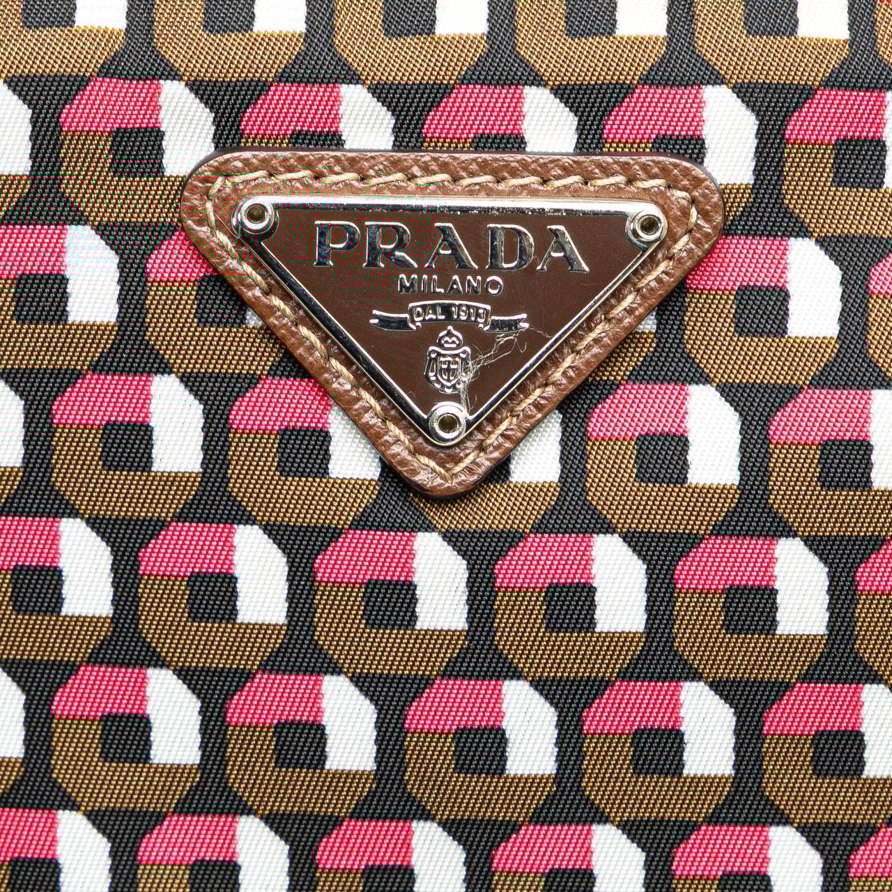 Prada Tessuto Stampato Wristlet Clutch Bruin