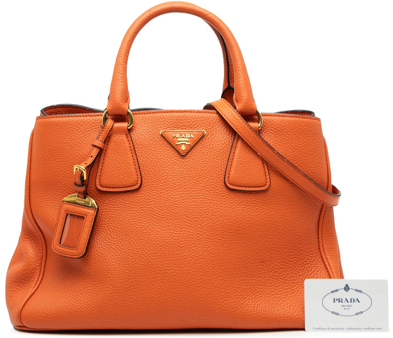 Prada Vitello Daino Open Convertible Tote Oranje