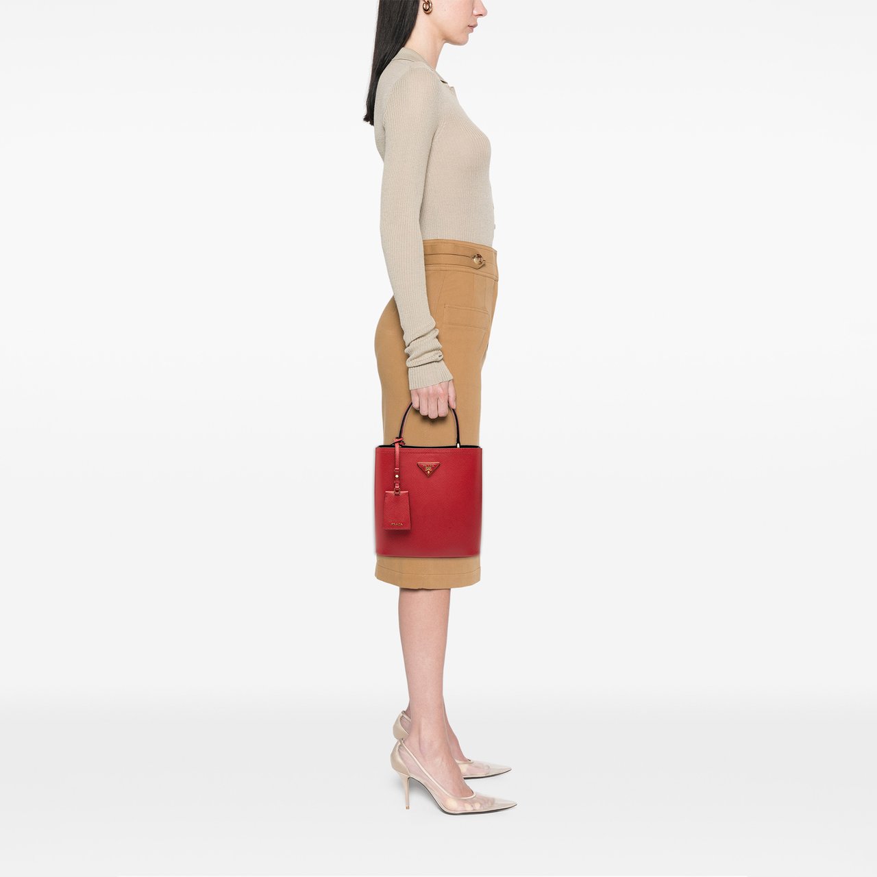 Prada Medium Saffiano Cuir Panier Satchel Rood