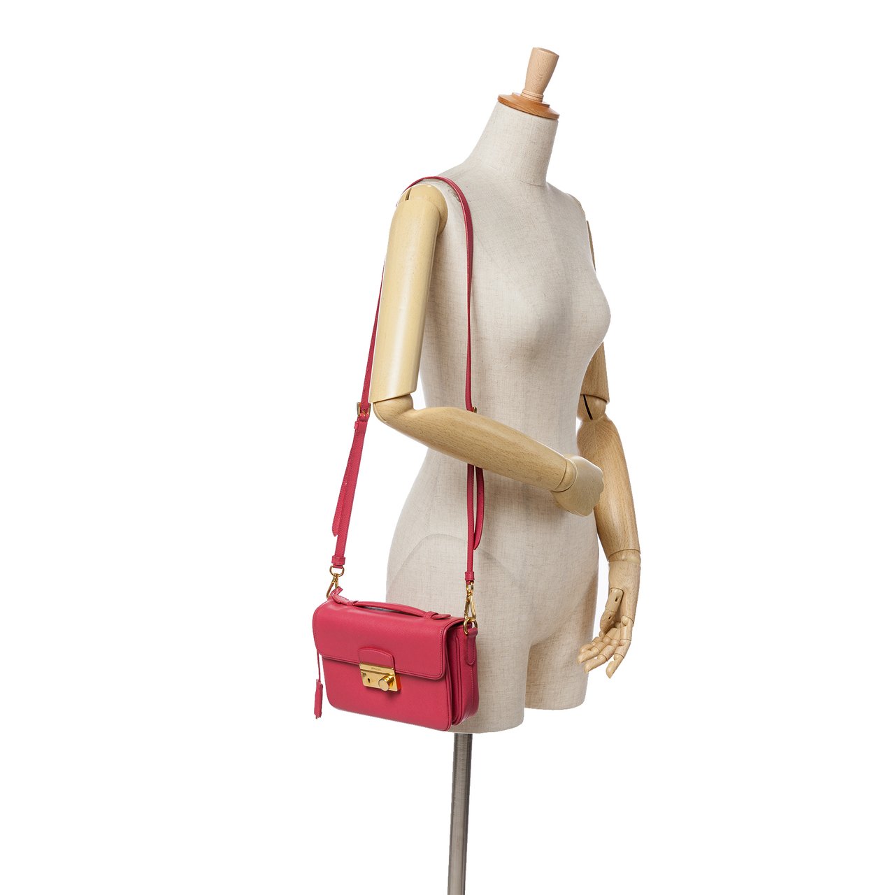 Prada Saffiano Sound Lock Satchel Roze