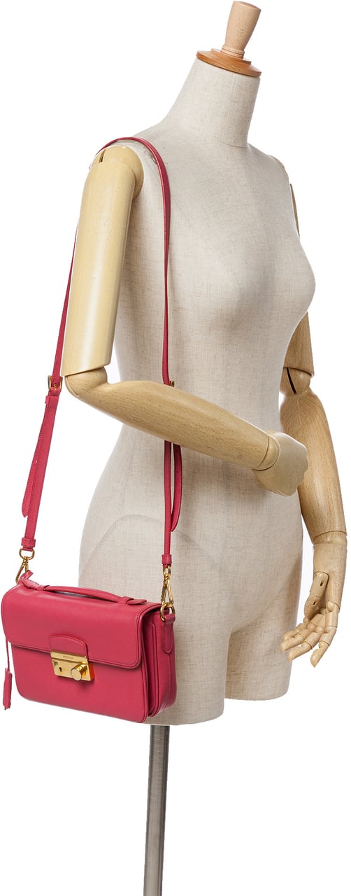 Prada Saffiano Sound Lock Satchel Roze