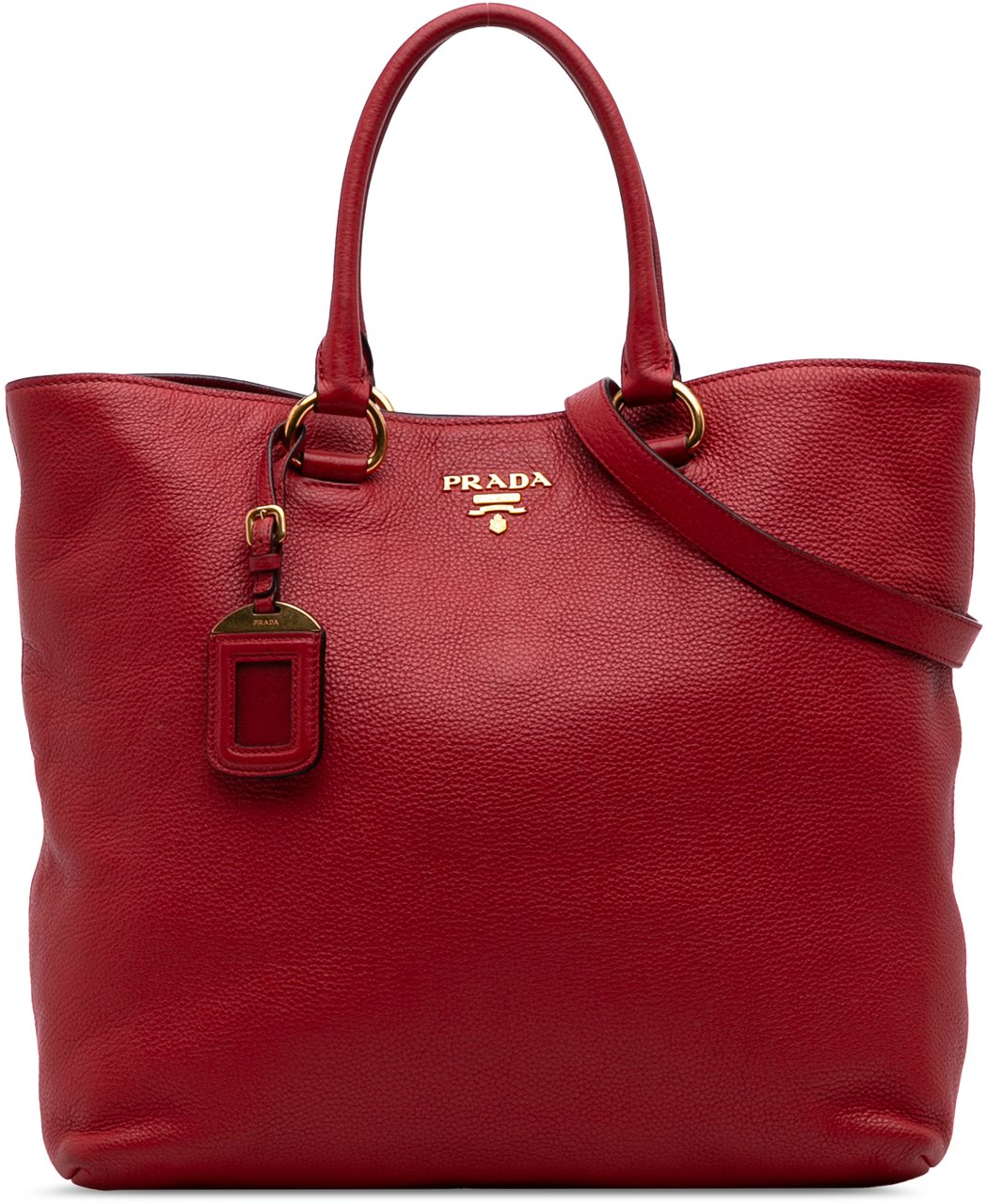 Prada Vitello Daino Open Convertible Tote Rood