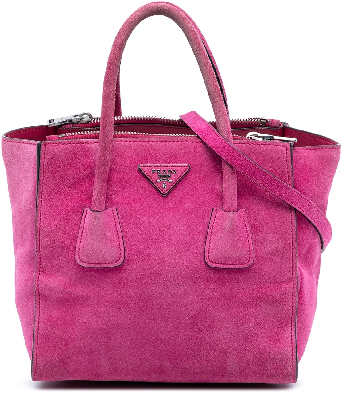 Prada Small Scamosciato Twin Pocket Satchel Roze