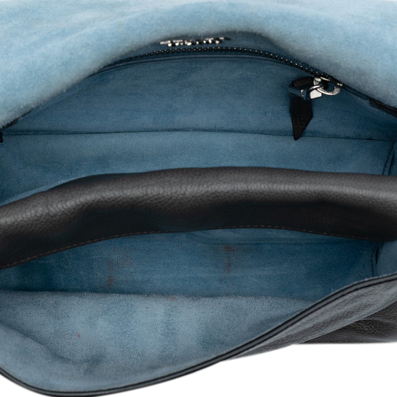 Prada Glace Calfskin Studded Etiquette Flap Grijs