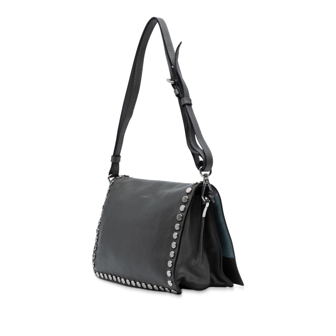 Prada Glace Calfskin Studded Etiquette Flap Grijs