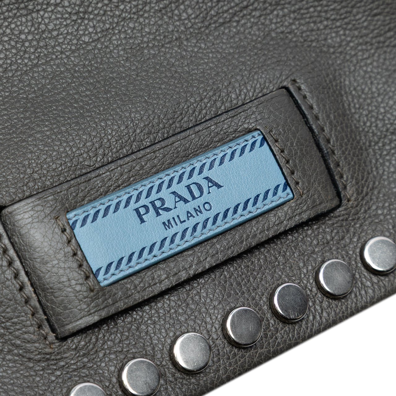 Prada Glace Calfskin Studded Etiquette Flap Grijs