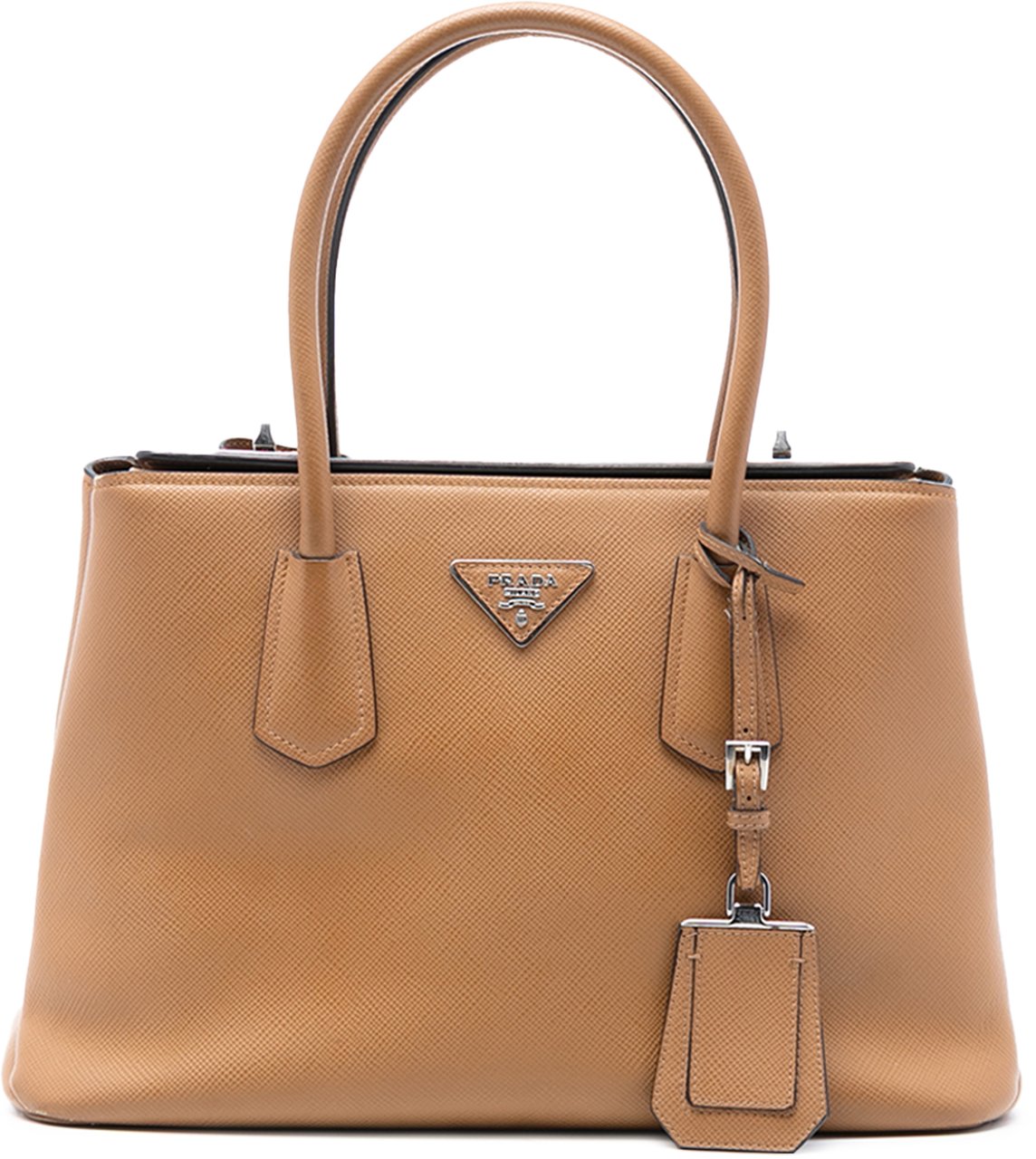 Prada Saffiano Cuir Turnlock Twin Satchel Bruin