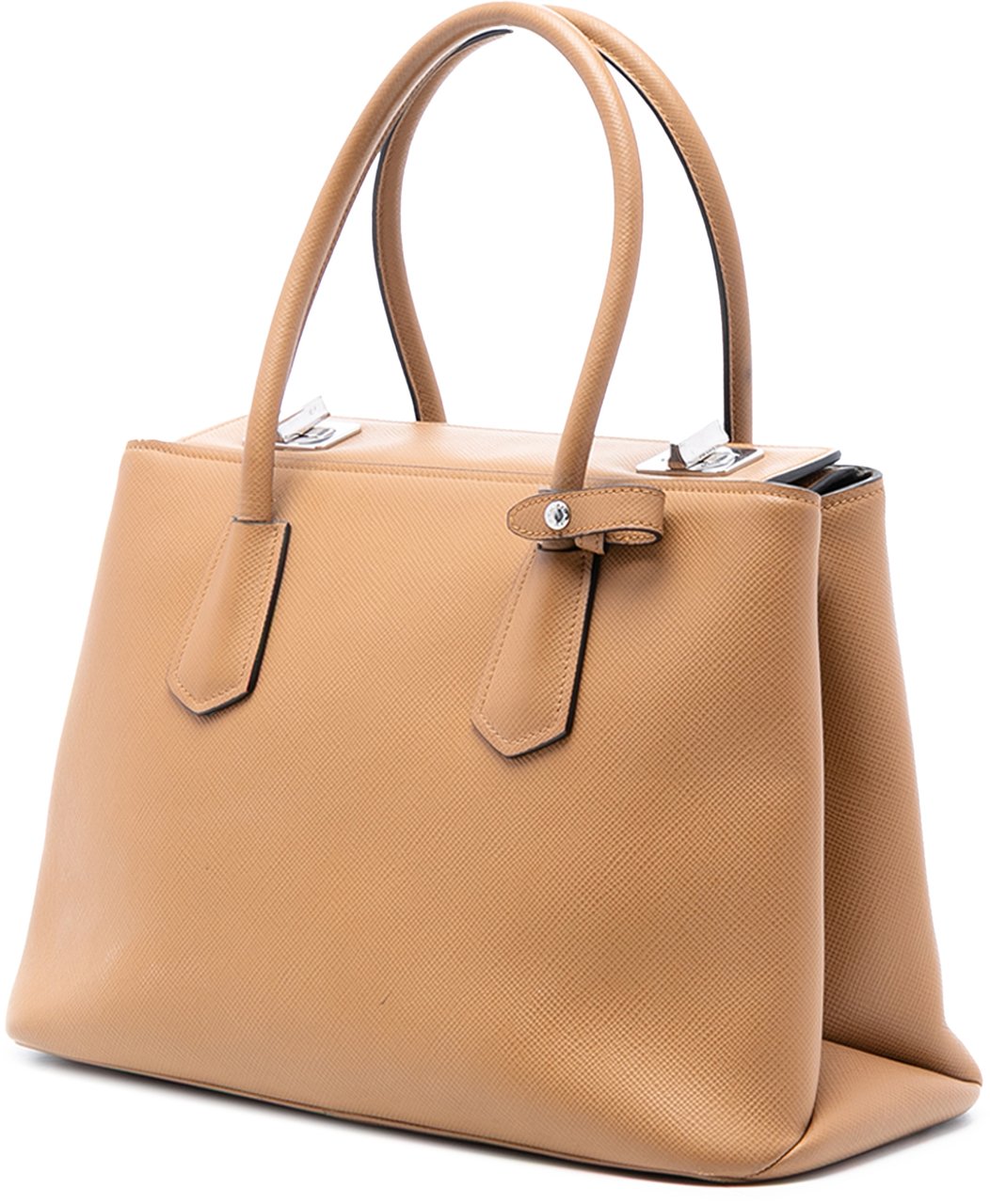 Prada Saffiano Cuir Turnlock Twin Satchel Bruin