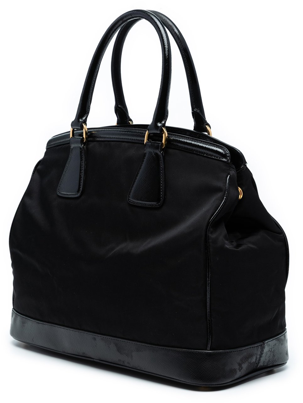 Prada Saffiano Vernice Trimmed Tessuto Parabole Tote Zwart