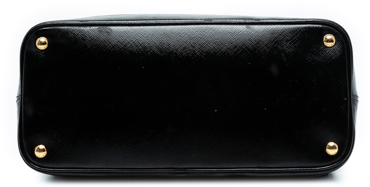 Prada Saffiano Vernice Trimmed Tessuto Parabole Tote Zwart