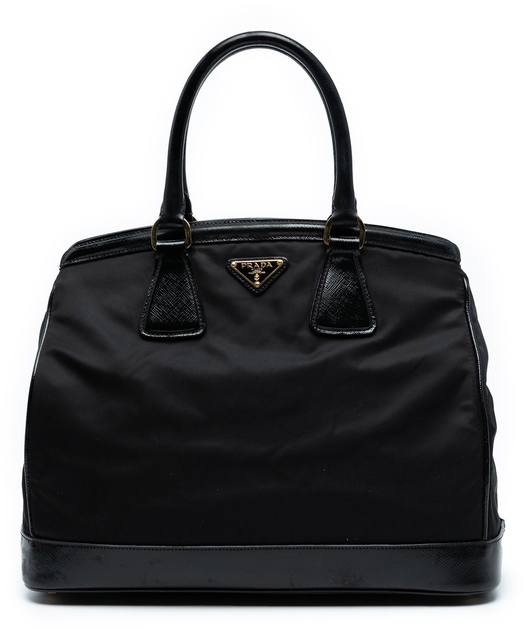 Prada Saffiano Vernice Trimmed Tessuto Parabole Tote Zwart