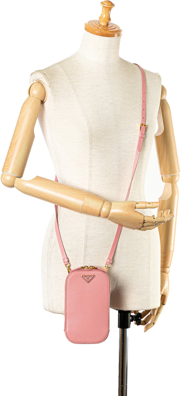 Prada Mini Saffiano Crossbody Phone Pouch Roze